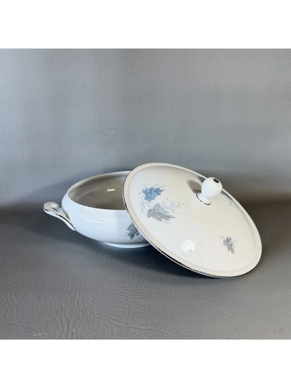 Seltmann Weiden Monika Blue Leaves Covered Serving Dish West Germany Porcelain